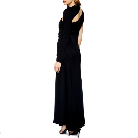 NEW TOPSHOP BLACK ONE-SHOULDER MAXI DRESS - Picture 6 of 8